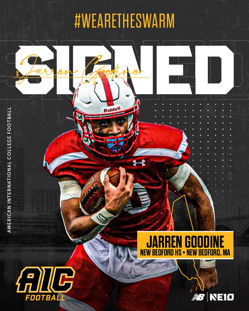 AICFootball's tweet photo. 🔥💯| Welcome to State Street ⚫️🟡

✍🏼| Jarren Goodine
📱| @GoodineJarren 
📍| New Bedford, MA
🚨| RB
📋| 5’9” 170
🎥| https://t.co/NSWEBFMAYb 

#BuildingBetter | #NSD25 | #WeAreTheSwarm | #2state5treet https://t.co/zIfjDlWr4z