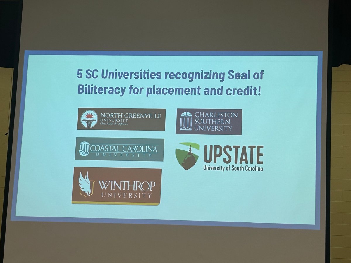 SCFLTA's tweet photo. 5 SC Universities recognizing @biliteracyseal for placement and credit! 👏👏🎉🎉 https://t.co/0aK5PU1sD4