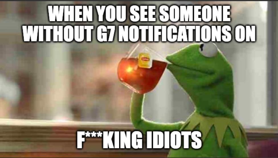 Imagine not having your G7 notifications on tomorrow.

Couldn't be me.
