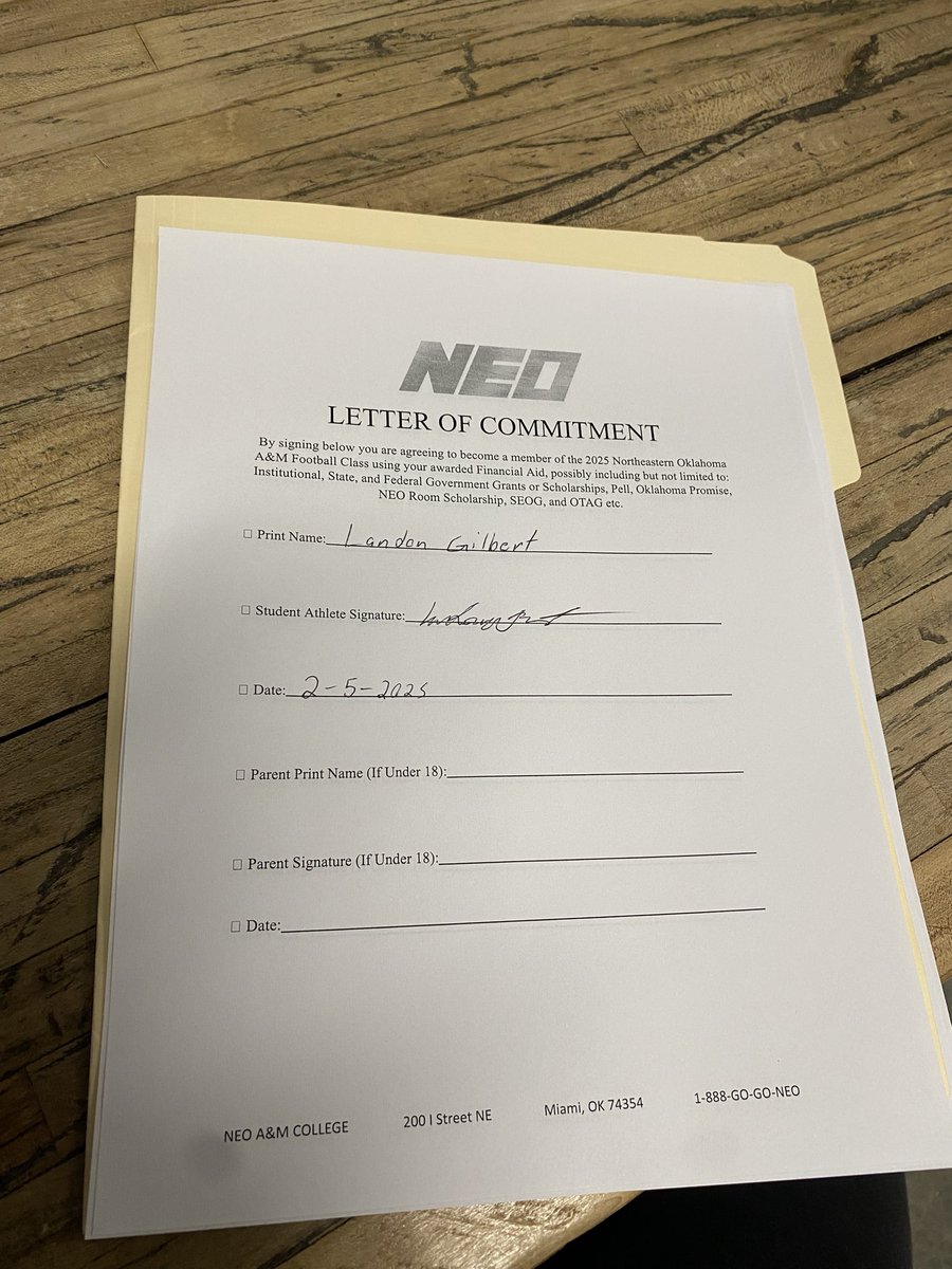 landon gilbert (@landog9105) on Twitter photo Great day for signing <a href="/Norsemen_FB/">NEO Football</a> Great day for signing <a href="/Norsemen_FB/">NEO Football</a>