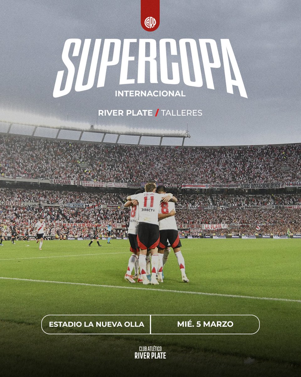 RiverPlate's tweet photo. ✔️📆 Fecha confirmada para disputar la Supercopa Internacional 🆚 Talleres en Asunción. 💪

#VamosRiver ⚪🔴⚪ https://t.co/VsQHJ5jv8p