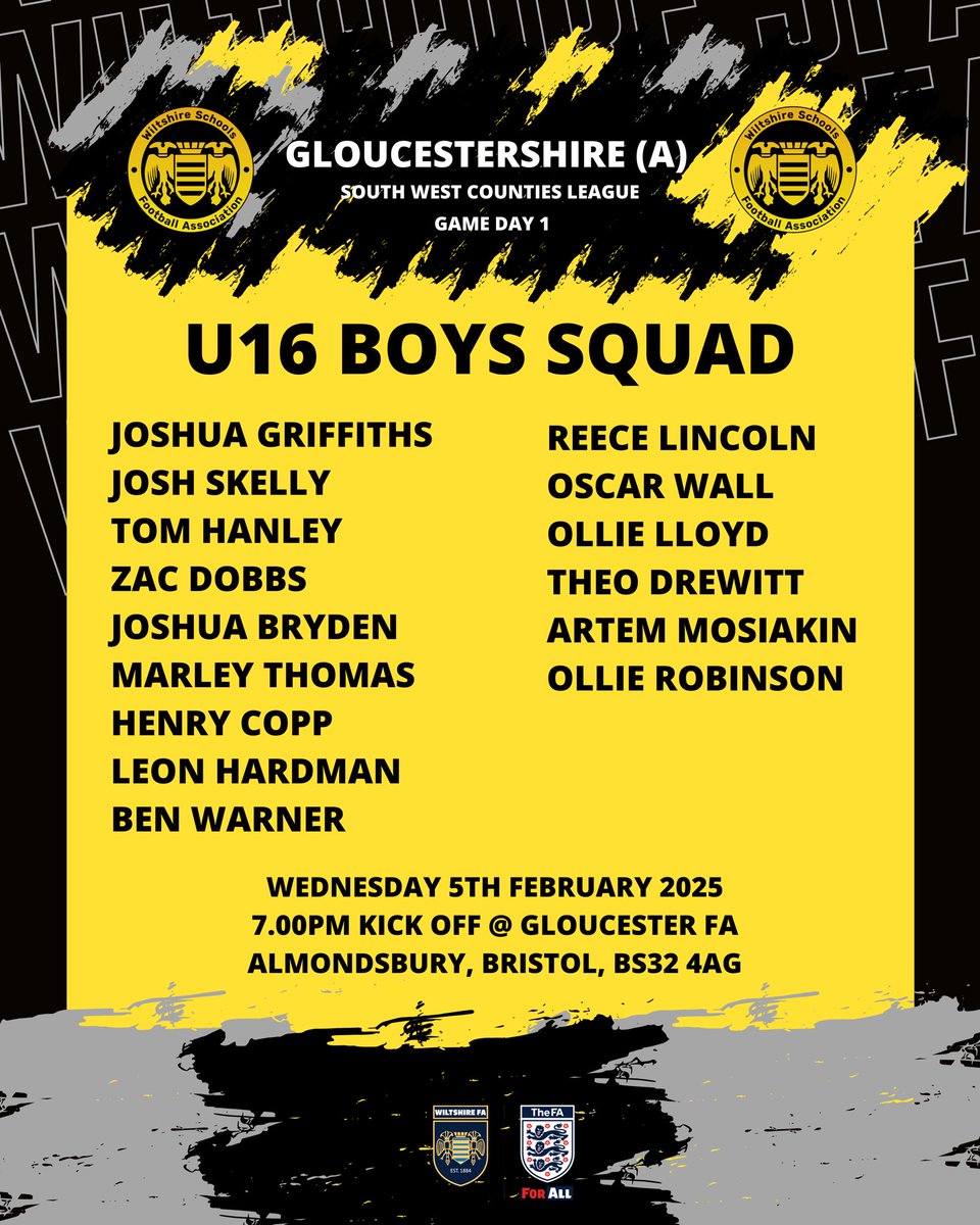 Wiltshire Schools FA (@wilts_schoolsfa) on Twitter photo The squad that travelled to Bristol to take on <a href="/GlosSchools/">Gloucestershire Schools FA</a> in our South West Competition. This is the first of 3 group stage games ๐กโซ๏ธ The squad that travelled to Bristol to take on <a href="/GlosSchools/">Gloucestershire Schools FA</a> in our South West Competition. This is the first of 3 group stage games ๐กโซ๏ธ