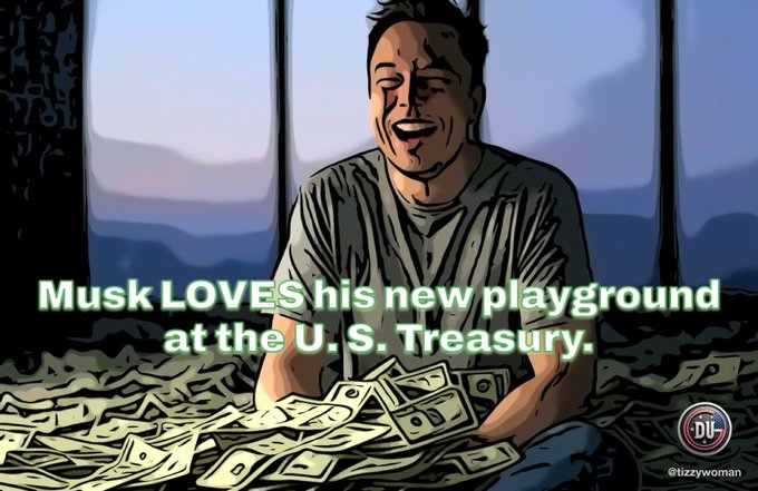 Mr. not elected billionaire is having a great time playing around with all our money and private information at the USA Treasury.

It sounds like he has way too much power for an appointed person who doesn't have proper clearances.

Agree?

Use the meme with a post.
#DemsUnited