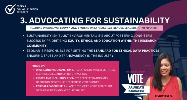 Empowering Talent, Innovation, Sustainability – Vote Arundati Dandapani to Shape the Future of Data! - mailchi.mp/generation1.ca… #ESOMAR #Elections #DataLeadership #Mrx