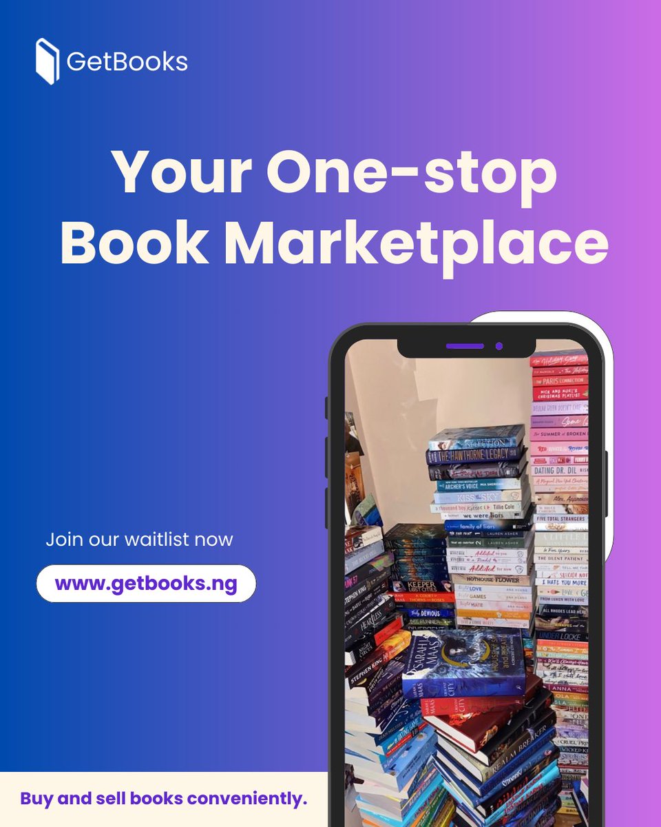 🚀 The wait is over! 
GetBooks is coming soon, and you can be among the first to access Nigeria’s newest hub for buying and selling books. 📚✨

Join our waitlist today and stay updated on our launch, and early access perks. Sign up now! 
🔗: getbooks.ng