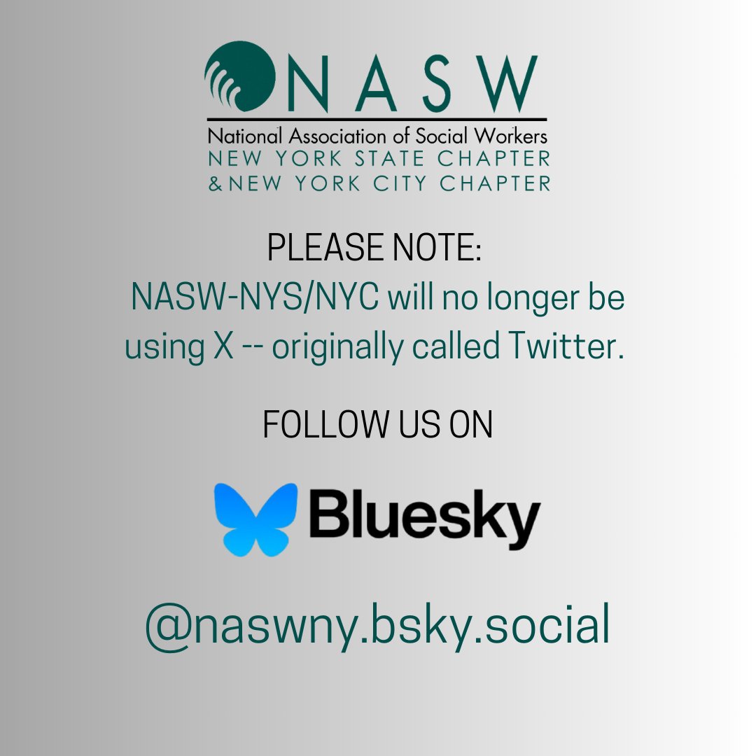 NASW-NYC/NYS is transitioning away from X &amp; will no longer be actively posting here.

We are on other platforms, including Bluesky @naswny.bsky.social.

Thanks for your continued support!