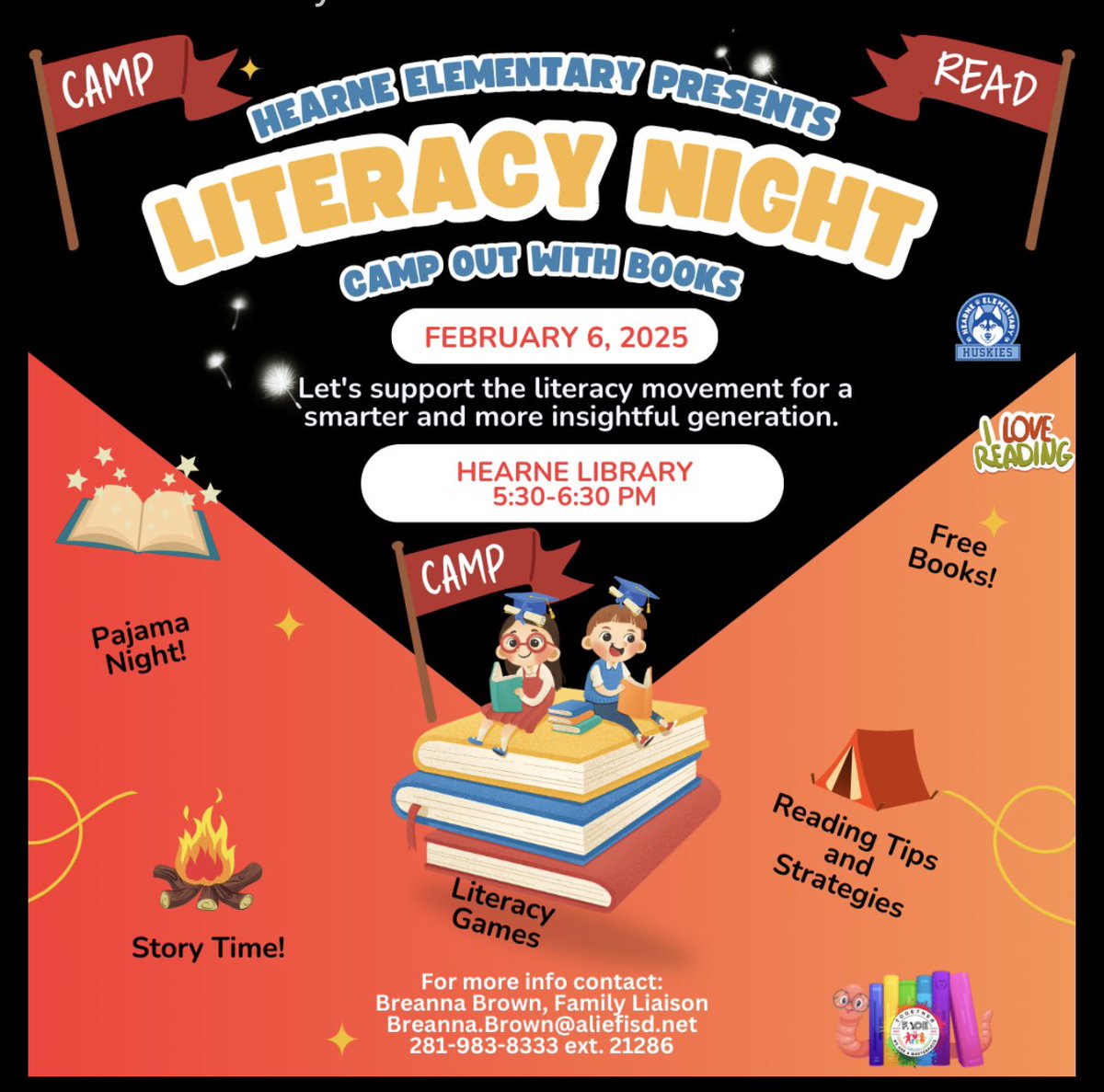 We are ready to Camp Out with Reading at our Literacy Night!!
<a href="/hearnehusky/">Hearne Elementary</a> Huskies we can’t wait to see you tomorrow evening! <a href="/Alief_Fame/">Alief FACE</a>  🏕️
