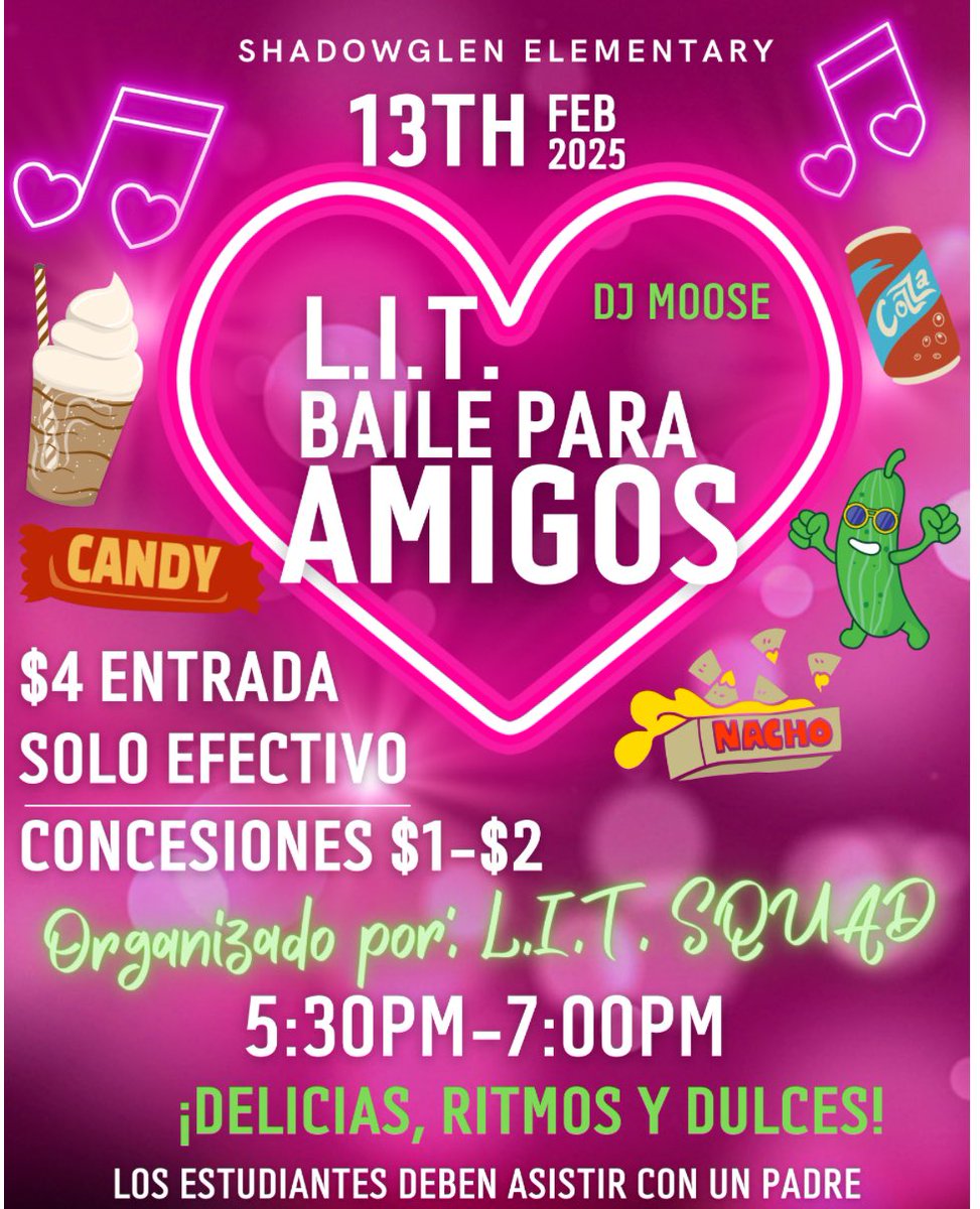 📣💃🏼Bobcat Families! 
Join us for a night of fun at the L.I.T. Friendship Dance on Thursday, February 13th, from 5:30 PM to 7:00 PM, hosted by the L.I.T. SQUAD! 🎶This special event is a great opportunity for our scholars to celebrate kindness, inclusivity, &amp; positive connections