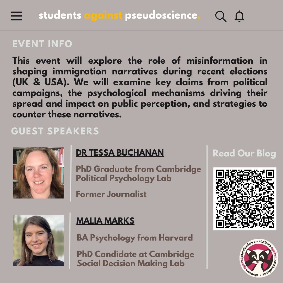 Leila Lai郁蔻 (@leila_laiyk) on Twitter photo I organised and co-delivered an immigration misinformation event for <a href="/againstpseudoCU/">Students Against Pseudoscience Cambridge</a> today! It was a great honour to have Dr Buchanan with us, where we talked about the potential link between social domination orientation/authoritarian personality and anti-immigrant attitudes. I organised and co-delivered an immigration misinformation event for <a href="/againstpseudoCU/">Students Against Pseudoscience Cambridge</a> today! It was a great honour to have Dr Buchanan with us, where we talked about the potential link between social domination orientation/authoritarian personality and anti-immigrant attitudes.