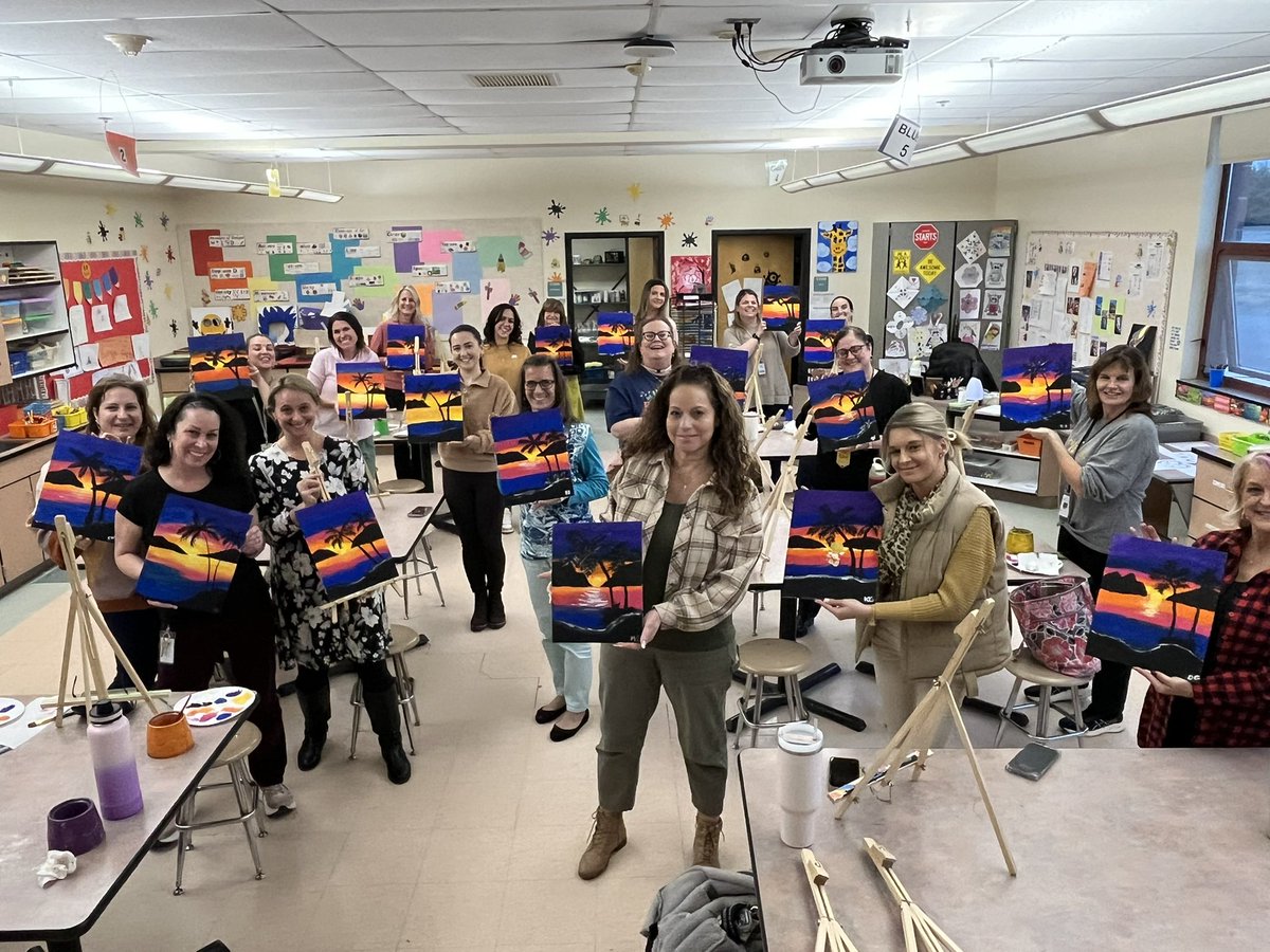The staff that paints together, stays together! Thank you, Mrs. Demartino for hosting a staff paint party after school today. #WorkHardBeKindGoBulldogs