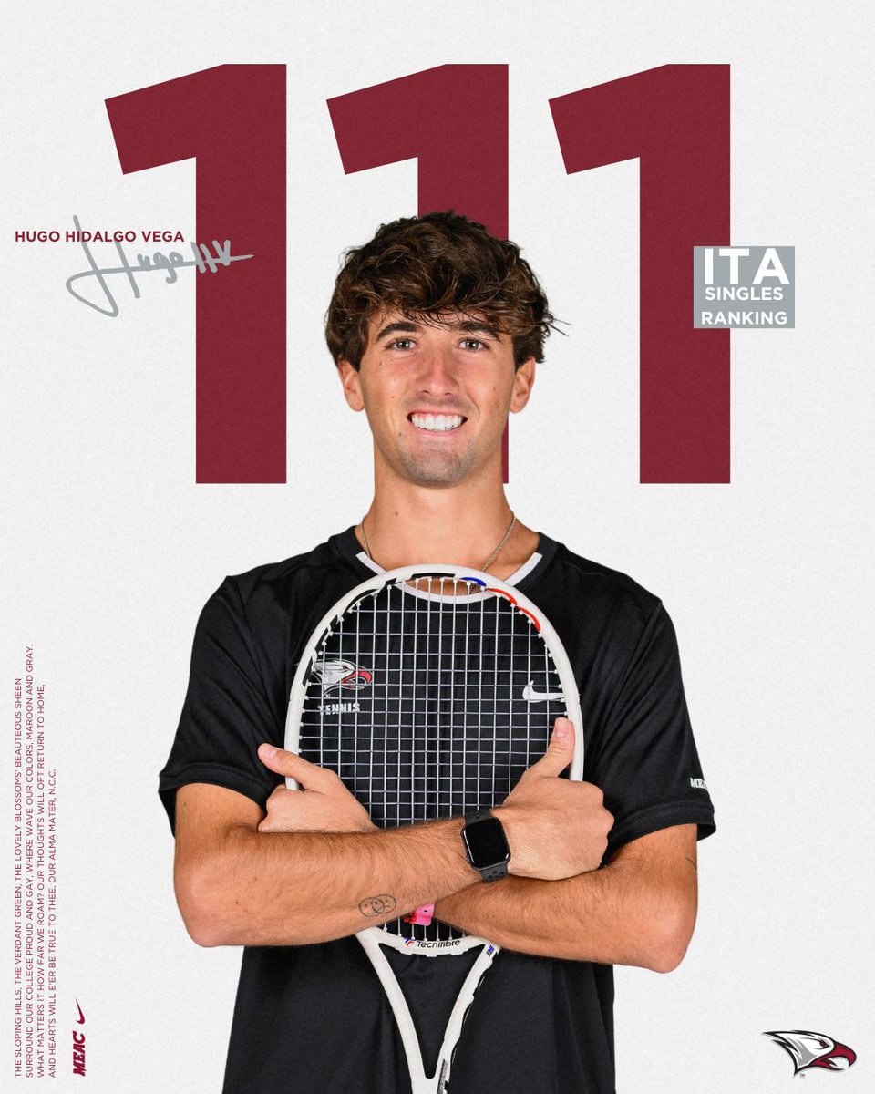 NCCU Athletics (@nccuathletics) on Twitter photo CONGRATS! NCCU men’s tennis senior Hugo Hidalgo Vega made history by being the first Eagle in the Division I era to earn a national ranking in singles by the ITA. He is currently ranked 111th among collegiate competitors. #EaglePride <a href="/NCCUMT/">NCCU Men's Tennis</a>
Story: nccueaglepride.com/news/2025/2/5/… CONGRATS! NCCU men’s tennis senior Hugo Hidalgo Vega made history by being the first Eagle in the Division I era to earn a national ranking in singles by the ITA. He is currently ranked 111th among collegiate competitors. #EaglePride <a href="/NCCUMT/">NCCU Men's Tennis</a>
Story: nccueaglepride.com/news/2025/2/5/…