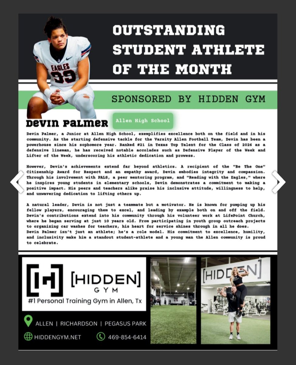 I was featured in the Allen City Lifestyle magazine! 

Shout out and thank you to <a href="/hiddengym09/">[Hidden Gym]</a> for sponsoring me! 
 
<a href="/CityofAllenTX/">City of Allen</a> <a href="/alleneaglesfb/">Allen Eagles Football🏆🏆🏆🏆🏆</a> <a href="/RecruitAllen/">Allen Eagles Recruiting</a> <a href="/CoachLWig/">Lee Wiginton</a> <a href="/AlberdingShawn/">Coach Shawn Alberding</a> <a href="/ChaseHargis/">Chase Hargis</a> <a href="/LarryWMcrae/">Coach Larry McRae</a> <a href="/kimgarner20/">Kim Garner</a> <a href="/Coach_Gonzales/">Victor Gonzales, Jr.</a>