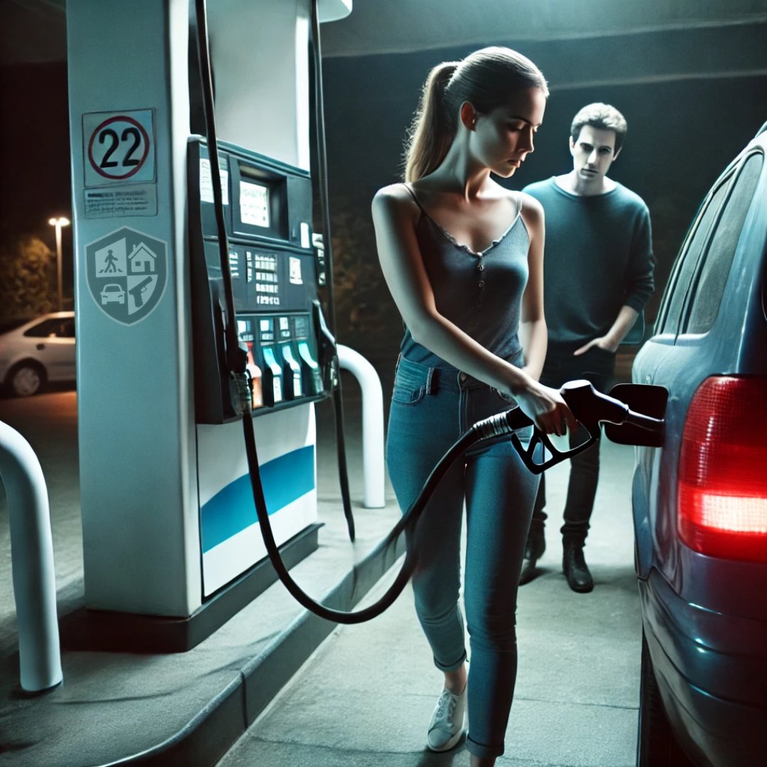 PractTact's tweet image. Gas stations are among the most high-risk locations for crime, especially at night. Whenever possible, avoid stopping after dark and choose well-lit, busy stations during the day. When pumping gas, stay vigilant by keeping your head on a swivel and maintaining awareness of your…