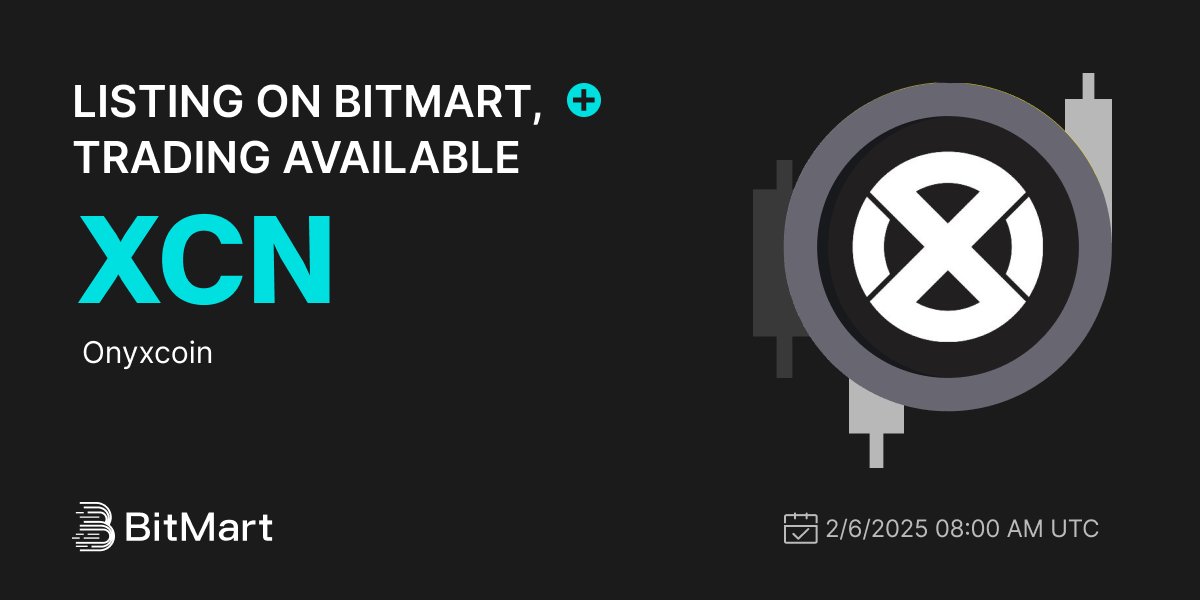 #BitMart will list Onyxcoin(XCN) <a href="/OnyxDAO/">Onyx DAO</a> 🔥 

Onyx Protocol is the backbone of web3 blockchain infrastructure powered by XCN.

💰Trading pair: $XCN/USDT 
💎Deposit: Available 
💎Trading: 2/6/2025 08:00 AM UTC  

Learn more: bitmart.zendesk.com/hc/en-us/artic…