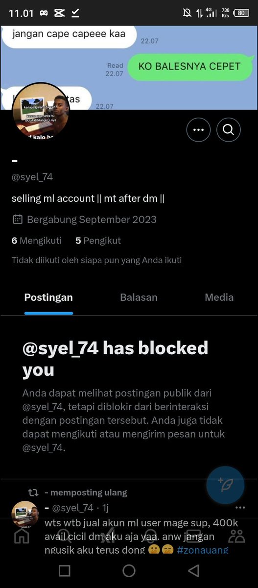 shennzzi's tweet image. ati-ati ya yang mau beli akun di twit, jangan kegiur harga murah pokoknya. orang ini udah lama jadi scammer/ripper, akun yang ditawarin juga ga pernah ganti cuma gonta-ganti akun tiwtter aja. mana main block cuih cupu 

t. wts wtb akun ml #zonauang #zonajajan