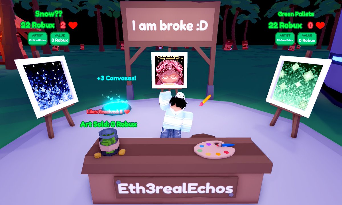 Eth3realEchoes's tweet photo. Didn't know this game was pixel art till I joined a friend #StarvingArtistsRBX https://t.co/vsMm5znZ71