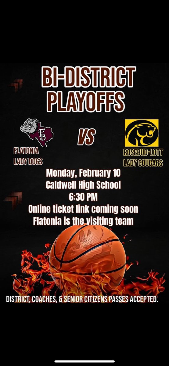 flatoniadogs's tweet photo. Lady Dog 🏀 Bi-District Playoff Information:
#letsgoladydogs https://t.co/vjtlv6QMUW