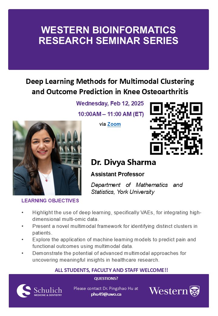 Western Bioinformatics Seminar 10:00-11:00am ET on Wednesday/February 12, 2025 at: westernuniversity.zoom.us/j/95005329743 , @VPRWesternU, <a href="/WesternU/">Western University</a>, <a href="/SchulichMedDent/">Schulich WesternU</a>, <a href="/westernuBiochem/">Biochemistry</a>, <a href="/westernuMNI/">Microbiology & Immunology</a>, <a href="/westernuACB/">westernuACB</a>, <a href="/westernuPaLM/">PathologyLabMedicine</a>, <a href="/westernuPandP/">Phys Pharm</a>, <a href="/westernuepibio/">Western Epi&Biostats</a>
, <a href="/WesternU_CTCR/">CTCR</a>, <a href="/westernuScience/">Western Science</a>
