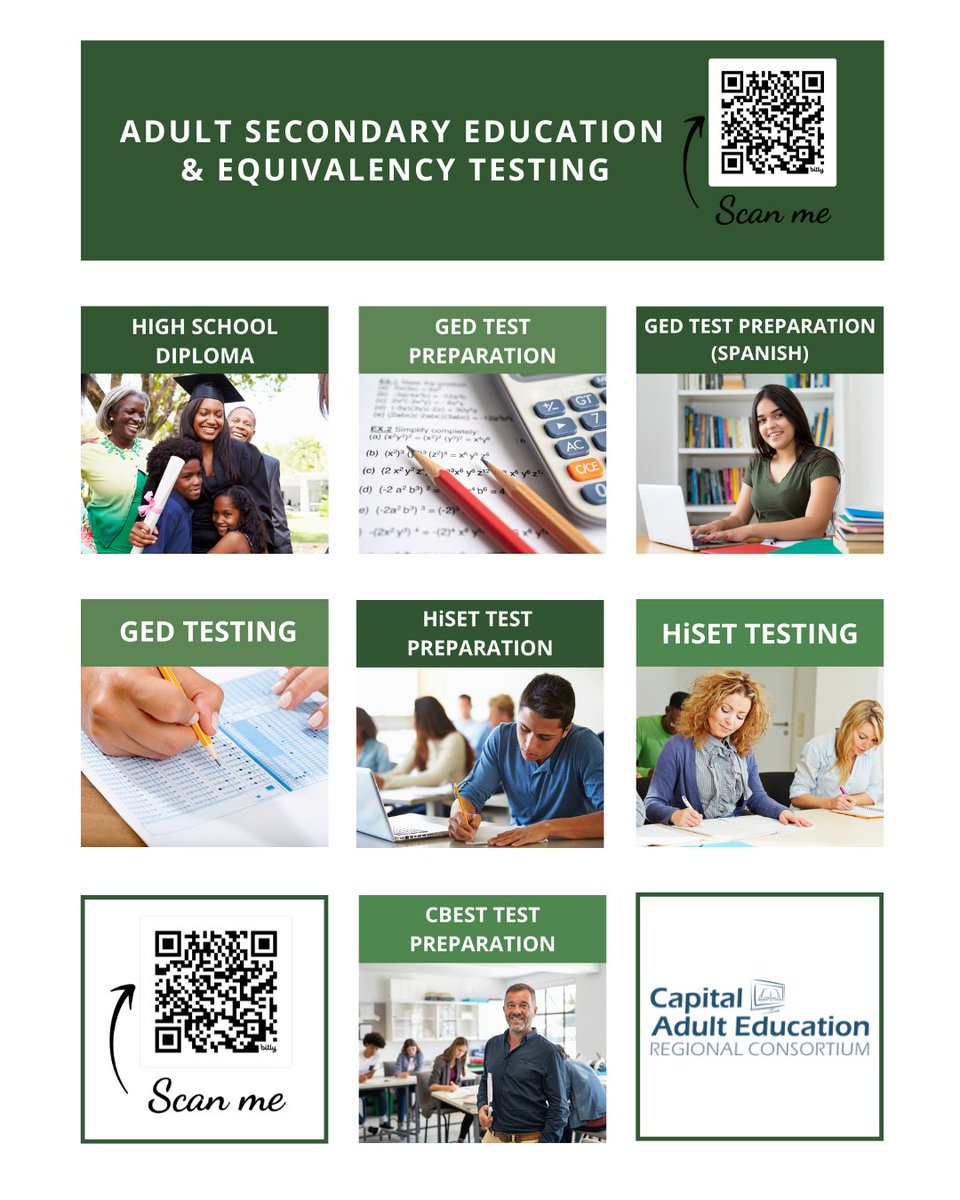 CapitalAdultEdu's tweet image. Click on the link below to find Adult Secondary Education and Equivalency Testing classes offered in our area!  Most of these classes are free. We are taking new students now. Don't delay! 🌟

ow.ly/5bMf50Ub9Lw

#AdultSecondaryEducation #HighSchoolDiploma #HiSet #GED #CBEST