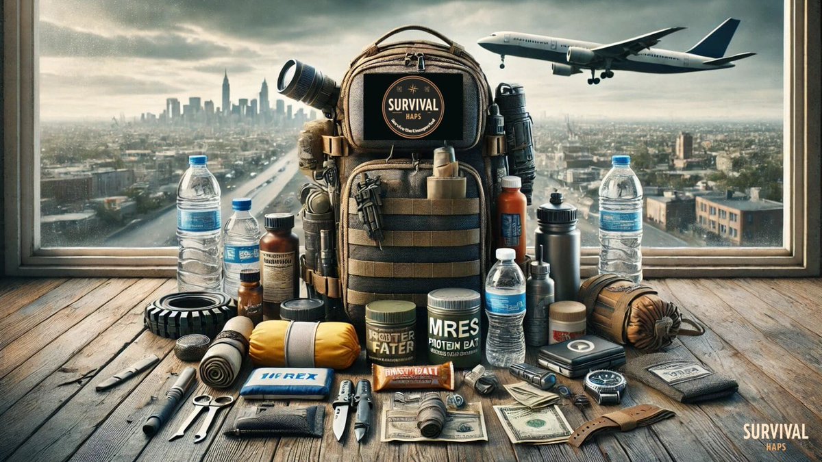 survivalhaps's tweet photo. Your urban emergency go-bag should be packed and ready BEFORE disaster strikes. Essentials include:  water, food, first-aid, flashlight, cash, &amp; self-defense. What's in YOUR go-bag? Drop your thoughts below! 👇 #urbansurvival #prepping #survivalhaps https://t.co/2GOyCP9rrx