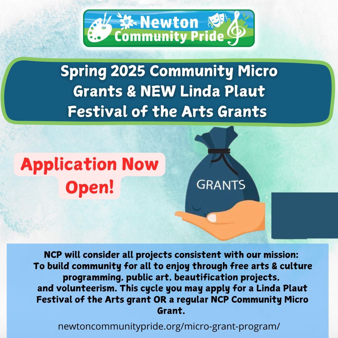 Our Spring 2025 Micro Grants &amp; the NEW Linda Plaut Festival of the Arts Grants applications are now open! 🌟  Head to our website to apply today! newtoncommunitypride.org/micro-grant-pr… 

#newtonma #grants #grantapplication #arts