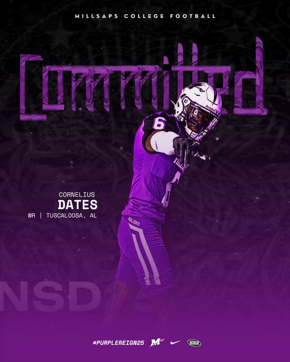 BIG PLAY ALERT! <a href="/DatesCornelious/">Cornelious Dates</a> is taking his talents to Millsaps College! The electrifying WR from is officially committed to the Majors! 

#PurpleReign25 #MillsapsFootball #CTO
#WeAreCentral #ChasingGreatness #FalconPride #BrickXBrick #FaithXGrind #RecruitTheNest #NSD25