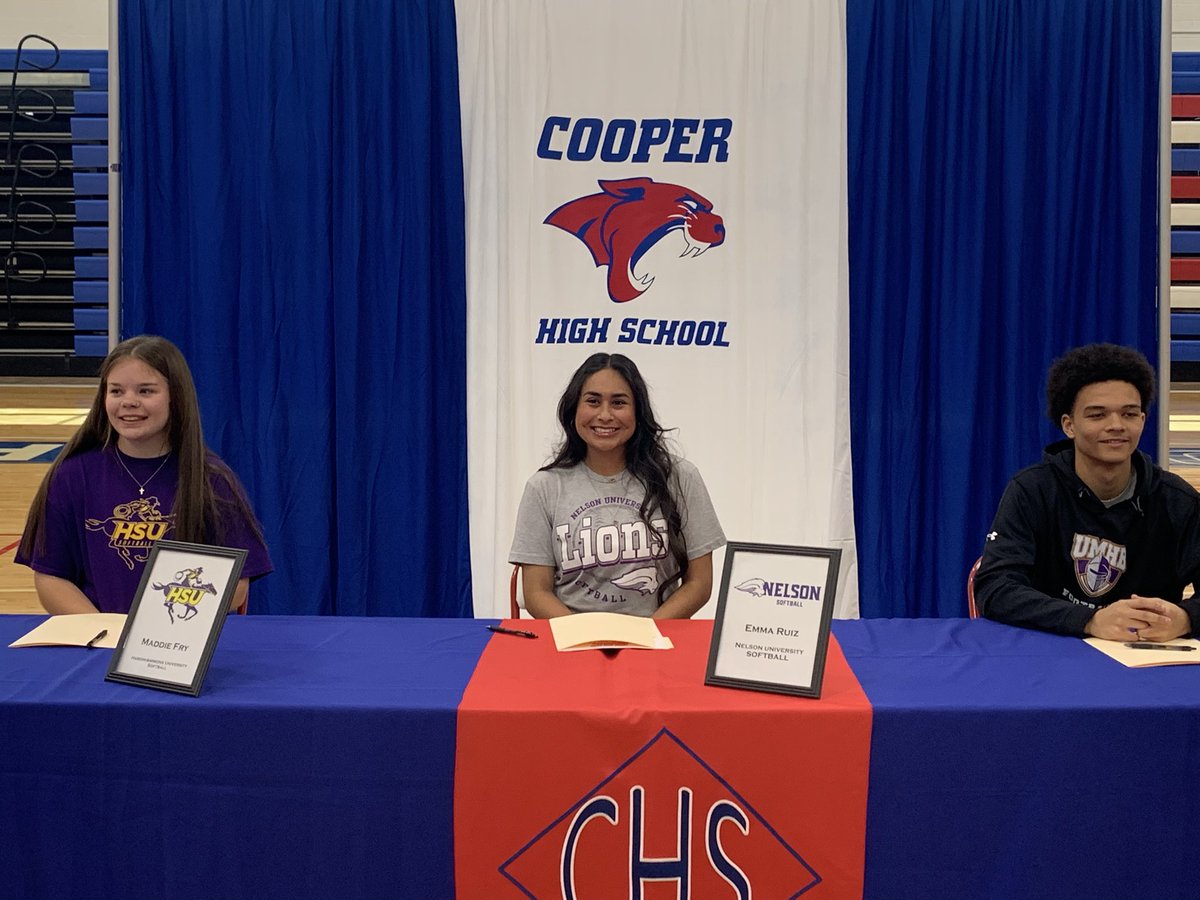 Extremely proud of these three student athletes signing NLI.  
Maddie Fry - softball HSU
Emma Ruiz - softball Nelson University 
Zavian Alexander - football Mary-Hardin Baylor 
<a href="/abileneisd/">Abilene ISD</a> <a href="/AbileneISDAthl1/">Abilene ISD Athletics</a> <a href="/GoCooperCougars/">Cooper High School</a>