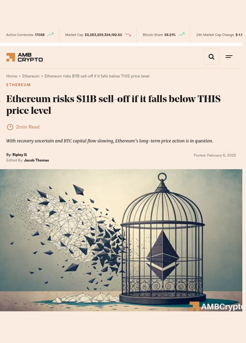 rayan_bibiloni's tweet photo. BREAKING NEWS : Ethereum risks $11B sell-off if it falls below THIS price level. https://t.co/vuNp3HD9kT #Ethereum #sell-off #AMBCrypto https://t.co/jkUYtlfA1n