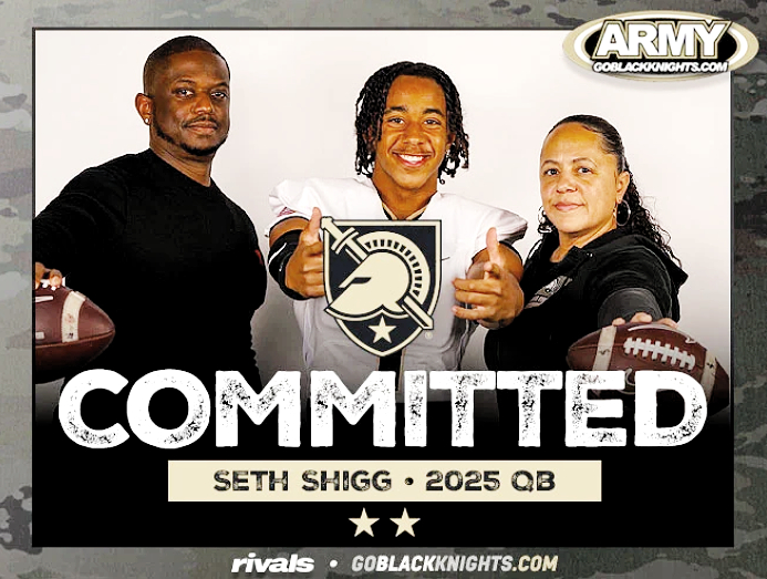 Dave Keefer (@davekeefer) on Twitter photo During his OV, QB Seth Shigg reaffirms his commitment and signs with Army.
Click here: bit.ly/42HyCxK
Culver City three-star QB Seth Shigg said “I am officially a Black Knight,” after his official visit sealed the deal.
<a href="/SethShigg/">Seth Shigg</a> <a href="/CulverCityFB/">Culver City Football</a> <a href="/shigg_sr/">Seth Shigg Sr.</a> <a href="/CoachWestbezzie/">Coach Westbrooks</a> During his OV, QB Seth Shigg reaffirms his commitment and signs with Army.
Click here: bit.ly/42HyCxK
Culver City three-star QB Seth Shigg said “I am officially a Black Knight,” after his official visit sealed the deal.
<a href="/SethShigg/">Seth Shigg</a> <a href="/CulverCityFB/">Culver City Football</a> <a href="/shigg_sr/">Seth Shigg Sr.</a> <a href="/CoachWestbezzie/">Coach Westbrooks</a>