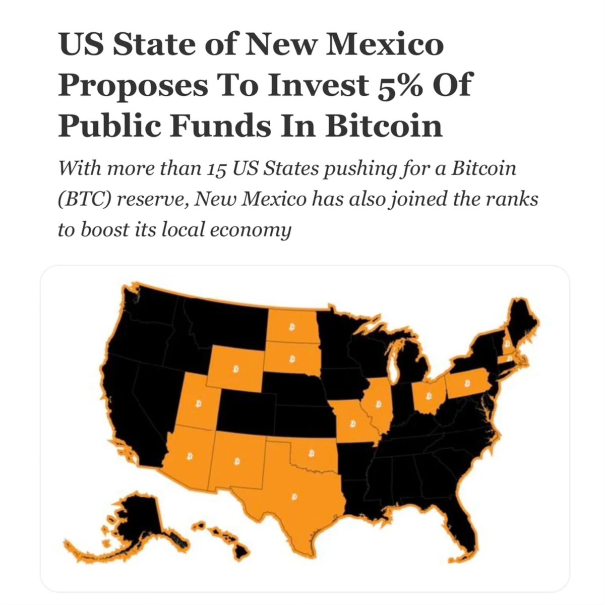 BREAKING: New Mexico becomes the 16th State to file for a Strategic #Bitcoin  Reserve.