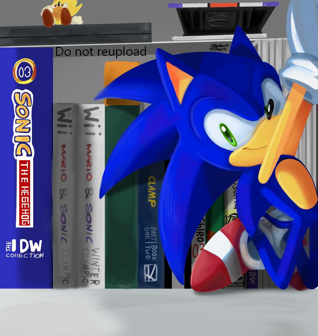 Shad0wsCha0s's tweet photo. The bookshelf on my desk ^v^ tried a rendering style #SonicTheHedgehog #sonicart #sonicartist #sonicrender https://t.co/21d2qUkR6w