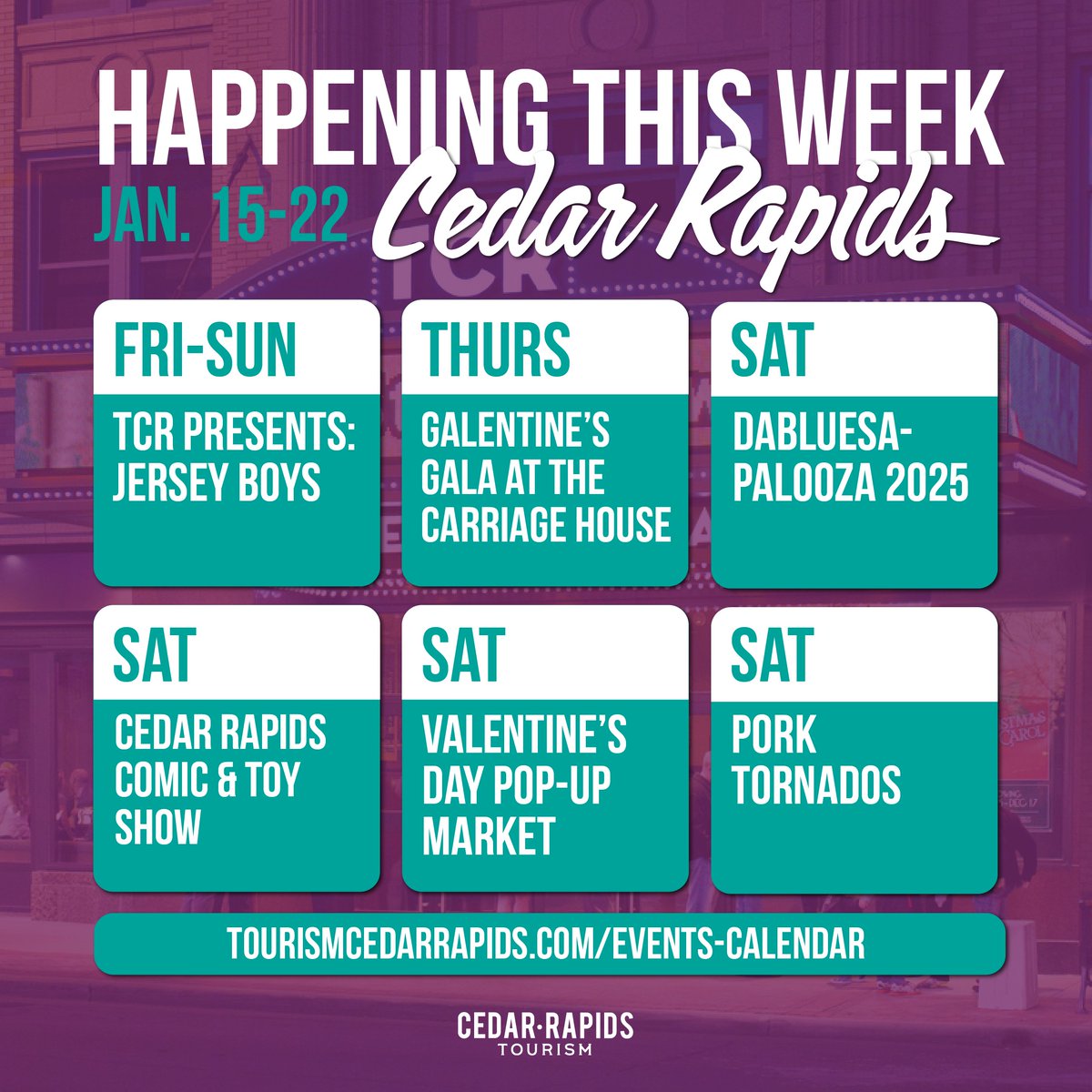 The Valentine's Day festivities are starting in Cedar Rapids. Learn more about these events on our event calendar.🤩

➡️ tourismcedarrapids.com/events-calenda…

#cedarrapids #thisisiowa #valentinesday #valentines #comicshow #jerseyboys #livemusic #porktornados