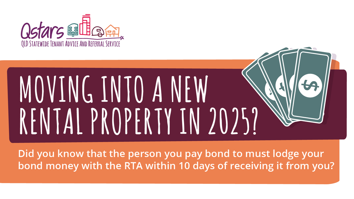 Did you know that the person you pay bond to must lodge your bond money with the RTA within 10 days of receiving it from you?
Find out more on our website tenantsqld.org.au/factsheets/sta…