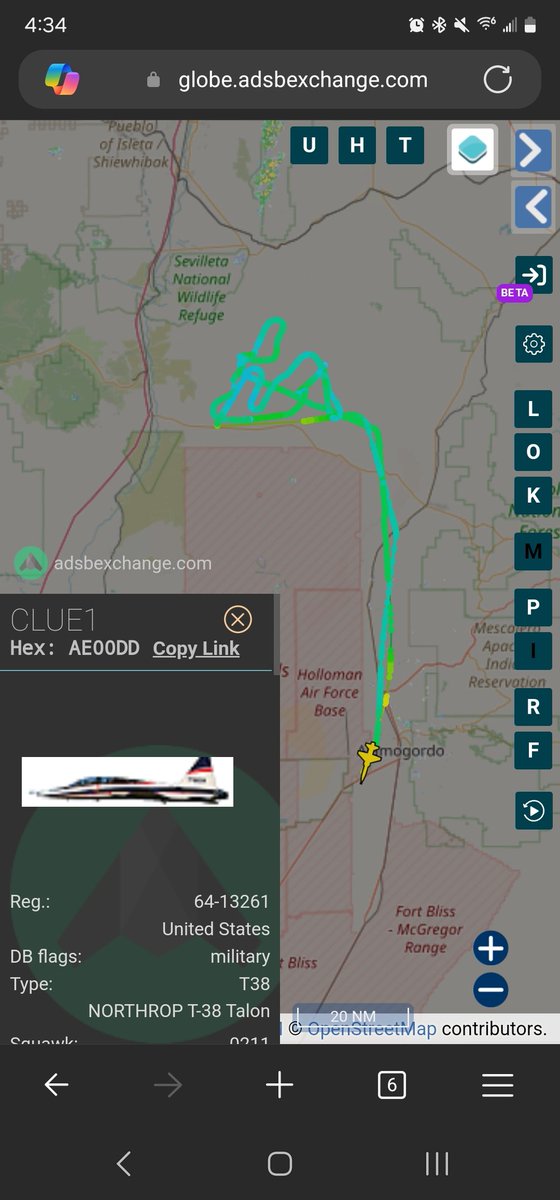 norb420's tweet photo. #AE0943 as #SHABA01
#AE00DD as #CLUE1 These two had some quality time together this morning. After their they were finished SHABA01 went and got some pattern work in at Alamogordo-White Sands Regional Airport KALM before returning to Holloman AFB KHMN. https://t.co/pLCgPj7eZM
