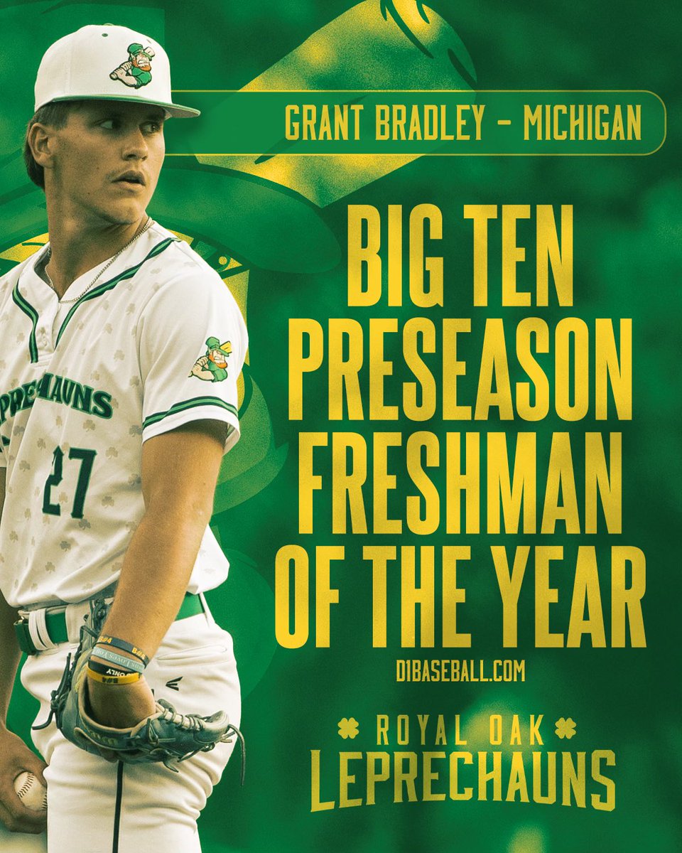 Royal Oak Leprechauns (@roleprechauns) on Twitter photo <a href="/umichbaseball/">Michigan Baseball</a> Freshman <a href="/grantbradley101/">grantbradley10</a> was selected as the <a href="/d1baseball/">D1Baseball</a> Big Ten Preseason Freshman of the Year! We are excited to see Grant this summer at the lucky corner!
Tickets: royal-oak-leprechauns.nwltickets.com/FeaturedItems <a href="/umichbaseball/">Michigan Baseball</a> Freshman <a href="/grantbradley101/">grantbradley10</a> was selected as the <a href="/d1baseball/">D1Baseball</a> Big Ten Preseason Freshman of the Year! We are excited to see Grant this summer at the lucky corner!
Tickets: royal-oak-leprechauns.nwltickets.com/FeaturedItems