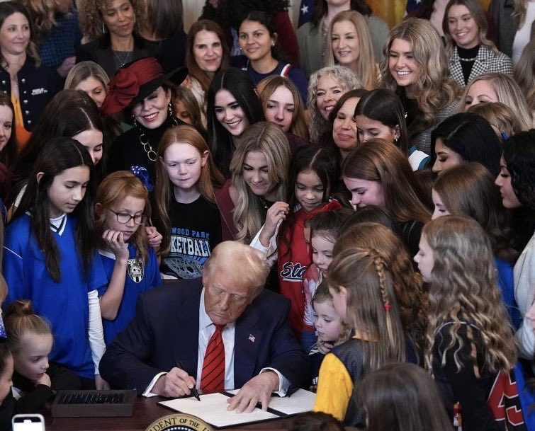 One of the greatest photos in presidential history-President Trump giving women's sports back to girls and women.