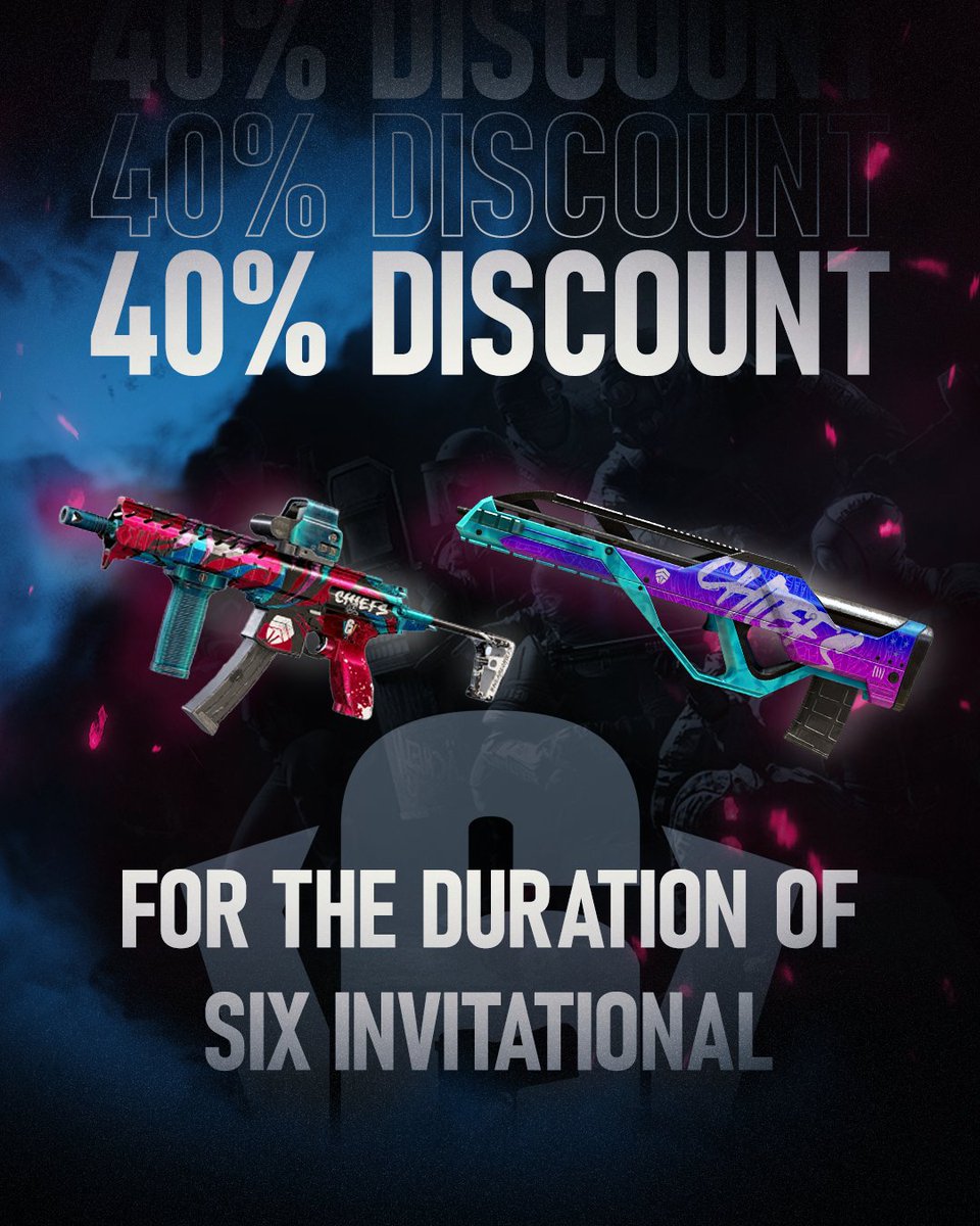 The Chiefs (@chiefsesc) on Twitter photo Wanting to pickup our <a href="/R6esportsOCE/">Rainbow Six Esports OCE</a> skins but need a little off the top? 🤑
Well now is the perfect time, during the #SixInvitational you can get 40% off everything in the esports store 🤯
DON'T MISS OUT 🏃
#WeAreChiefs🛡️ | #CHFWIN🛡️ Wanting to pickup our <a href="/R6esportsOCE/">Rainbow Six Esports OCE</a> skins but need a little off the top? 🤑
Well now is the perfect time, during the #SixInvitational you can get 40% off everything in the esports store 🤯
DON'T MISS OUT 🏃
#WeAreChiefs🛡️ | #CHFWIN🛡️