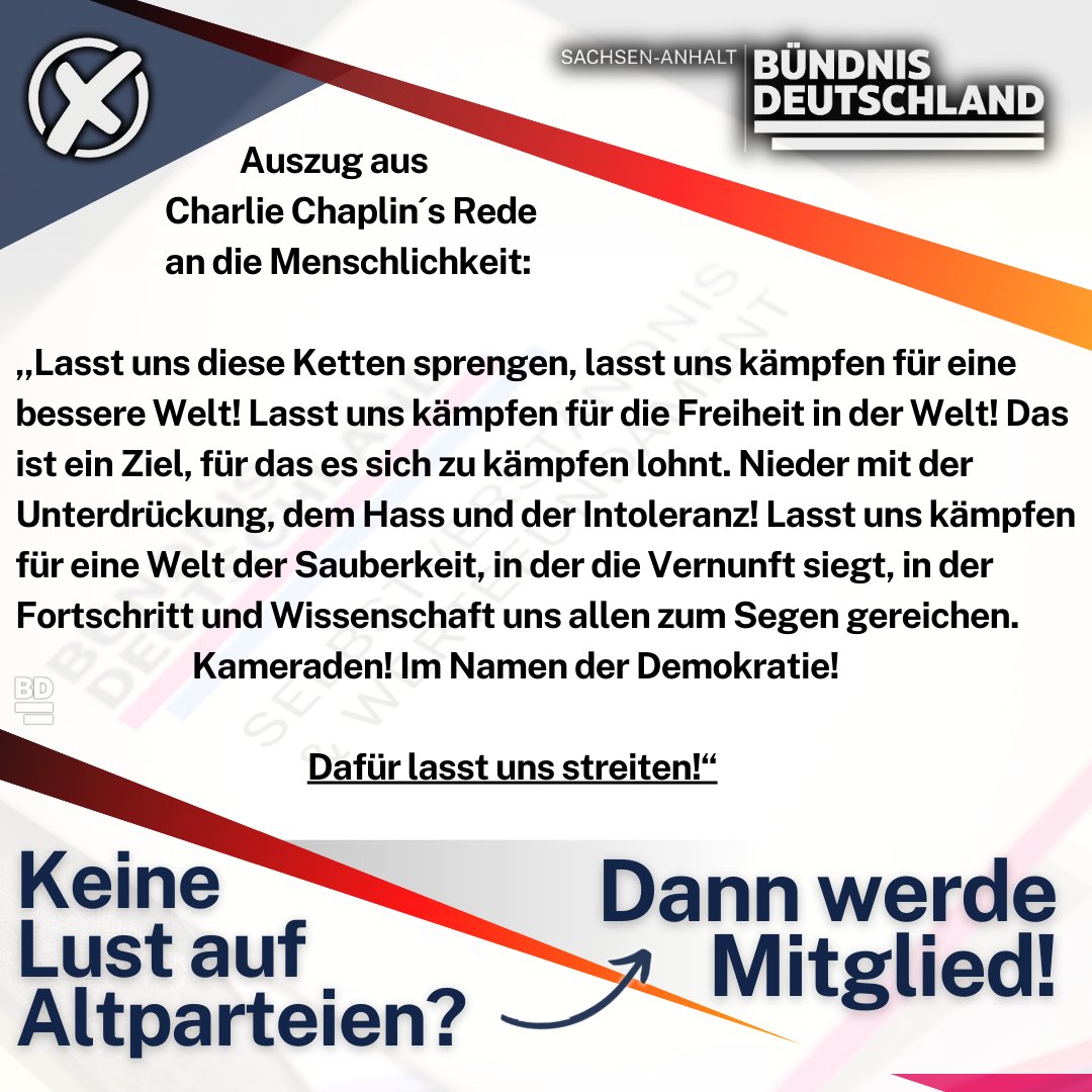 SchroederMartin's tweet photo. Am 23.2.25 ❌ BÜNDNIS DEUTSCHLAND statt Ideologie oder leere versprechen!

Werdet Mitglied!
https://t.co/aPkfnLPI6x

Für alle, die es genau wissen wollen. Hier geht es zu unserem Wahlprogramm:
https://t.co/f6HExWHxEl

#Halle #Wahlkreis71 #Landsberg #Sandersdorf #Zörbig https://t.co/Q7kMUb5EZK
