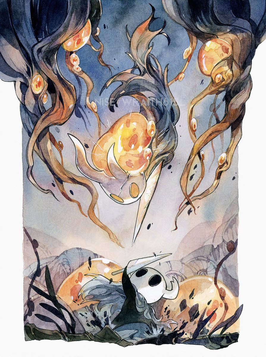 #Hollowknight The Lost Kin.
Watercolor and ink on paper
