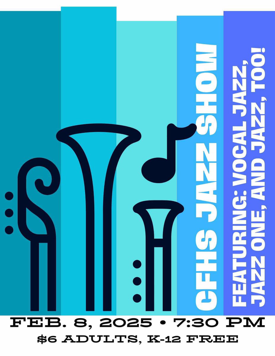 On Saturday (2/8), come check out the annual jazz shows at the HS Auditorium. Holmes and Peet play the jr high show at 5 pm (free), and the HS Jazz Bands and Vocal Jazz play at 7:30 pm ($6 adults, students free). #TigerPride