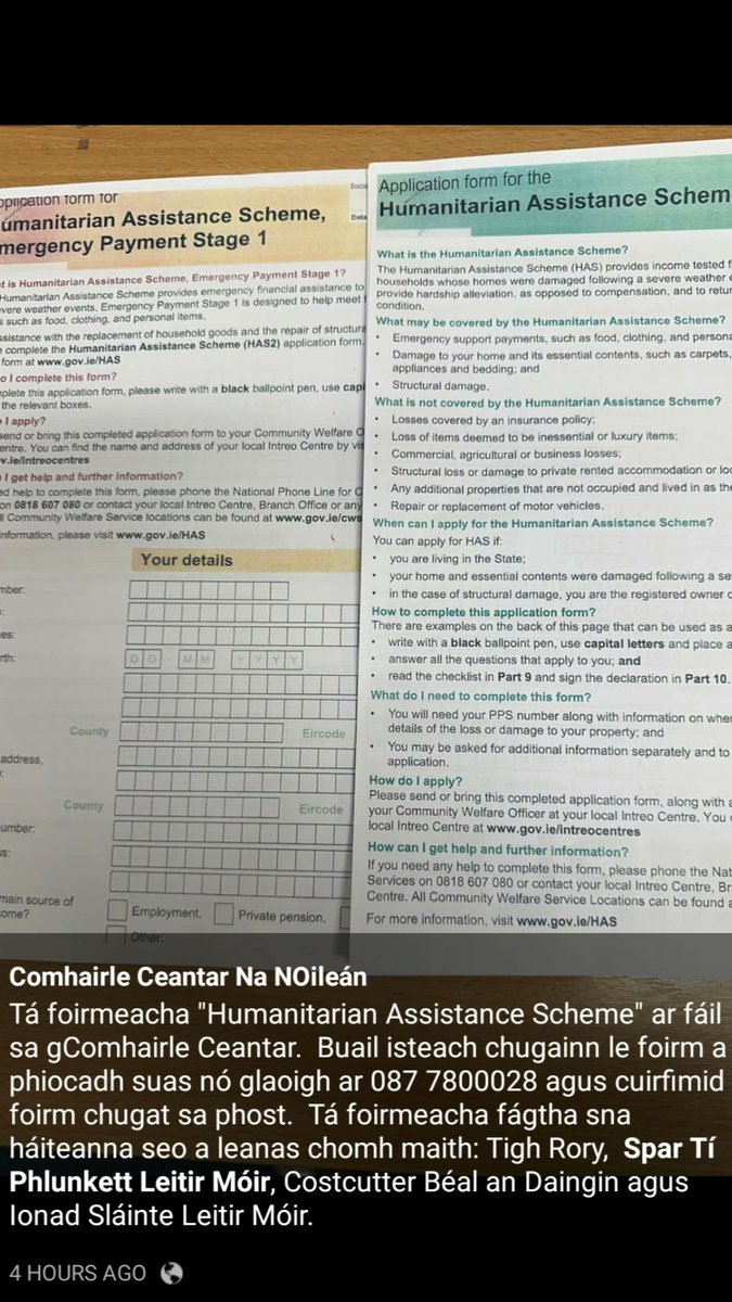 Comhairle Ceantar na nOileán (@cnoilean) on Twitter photo Tá na foirmeacha "humanitarian Assistance scheme" le fáil ag oifigí na Comhairle Ceantar má tá siad ag teastáil uait. Buail isteach chugainn le foirm a phiocadh suas nó cuirfimid foirm chugat sa phost más fearr leat. <a href="/GalwayCoCo/">Galway County Council</a> Tá na foirmeacha "humanitarian Assistance scheme" le fáil ag oifigí na Comhairle Ceantar má tá siad ag teastáil uait. Buail isteach chugainn le foirm a phiocadh suas nó cuirfimid foirm chugat sa phost más fearr leat. <a href="/GalwayCoCo/">Galway County Council</a>