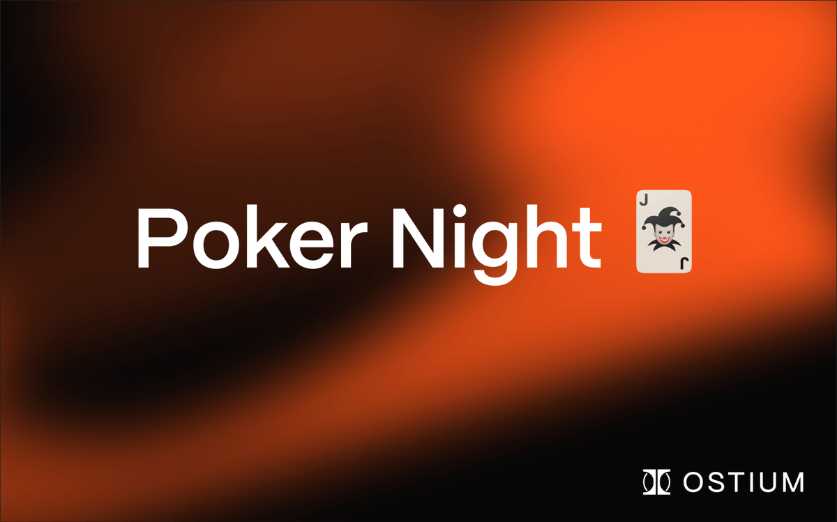 Ostium's tweet photo. Join us for Ostium's first Community Poker Night!

Where:  https://t.co/Cf4JMhuHdG

Compete for USDC and merch as you showcase your poker skills.

(FREE entry!) https://t.co/kpAbRYvXrg