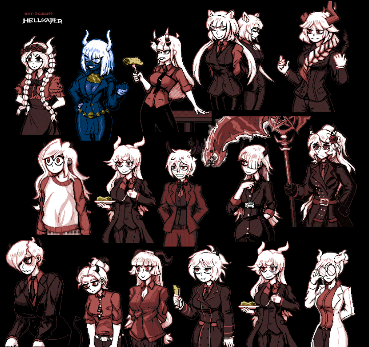 Cugu00's tweet photo. Cleaning my gallery, so here's every Helltaker OC featured in HellScaper. #Helltaker #HelltakerFanart #HellScaper #OC #pixelart https://t.co/SinGgdEpmA