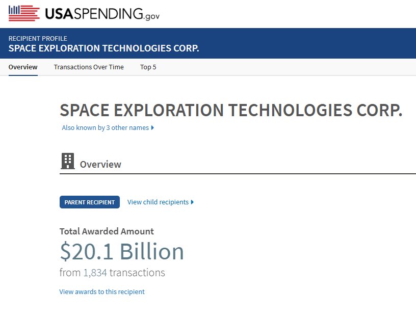 harryjsisson's tweet image. Wow! Look at all of this funding to SpaceX, one of Elon Musk’s companies! I’m sure Musk and Trump are going to clean up this wasteful spending and not increase it, right???
