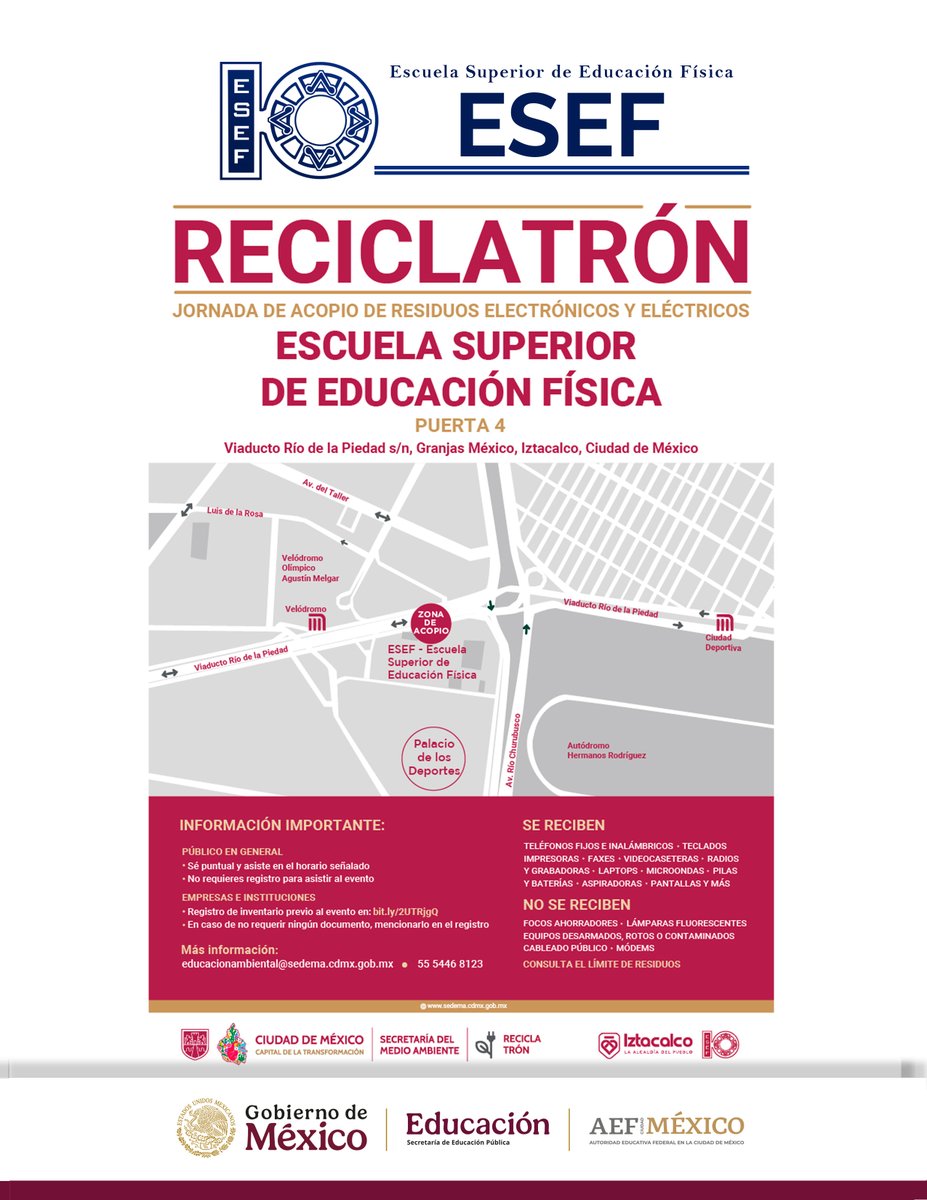 <a href="/redesesefcdmx/">ESEF Oficial CDMX</a> RECICLATRÓN JORNADA DE ACOPIO DE RESIDUOS ELECTRÓNICOS Y ELÉCTRICOS EN LA ESEF EL 7 Y 8 DE FEBRERO DE 2025. ¡PARTICIPA!