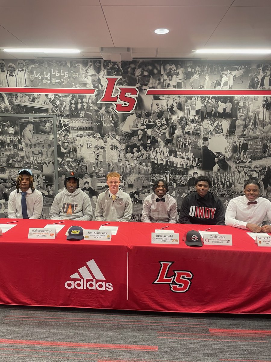 La Salle Athletics (@ls_lancerath) on Twitter photo !!Signing Day!!
Congrats to all the guys who signed for the respective colleges today!
<a href="/iamdraearnold/">Drae “The Grim Reaper” arnold ⚰️</a> <a href="/Zacharygates14/">Zachary gates</a> <a href="/D1wally/">Walter Berry Jr</a> <a href="/MarkelM41/">Markel McConnell</a> <a href="/SamSchneider_11/">Sam Schneider</a> <a href="/SayreSmothers1/">Sayre Smothers</a> !!Signing Day!!
Congrats to all the guys who signed for the respective colleges today!
<a href="/iamdraearnold/">Drae “The Grim Reaper” arnold ⚰️</a> <a href="/Zacharygates14/">Zachary gates</a> <a href="/D1wally/">Walter Berry Jr</a> <a href="/MarkelM41/">Markel McConnell</a> <a href="/SamSchneider_11/">Sam Schneider</a> <a href="/SayreSmothers1/">Sayre Smothers</a>