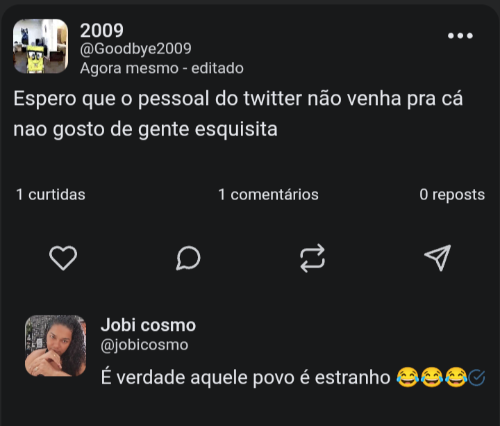 Jobicosmo's tweet photo. Enquanto isso no novo app 😂😂 https://t.co/hPwT0K3wc3