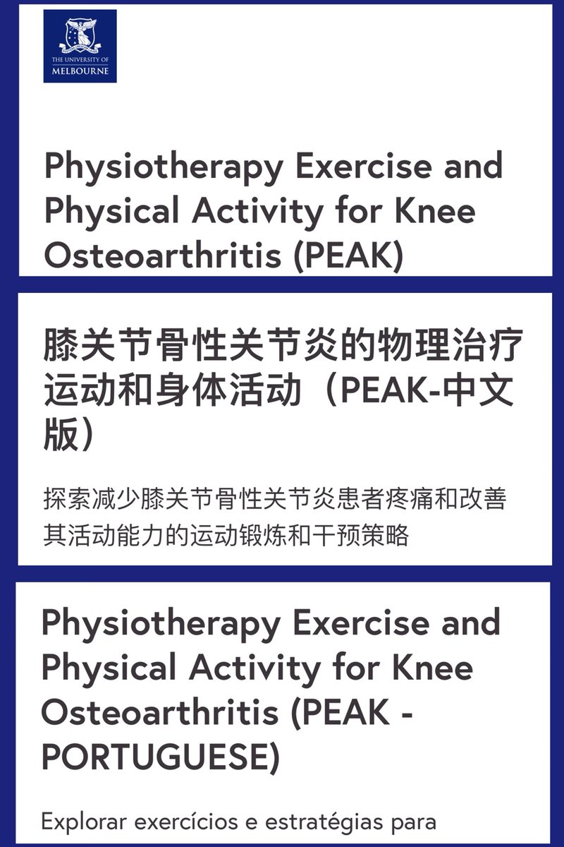 <a href="/HinmanRana/">Prof Rana Hinman</a> <a href="/HugoJario/">Hugo Jario</a> <a href="/KimBennell/">Kim Bennell</a>  
🌍 The PEAK program is now being implemented in multiple countries, equipping physiotherapists with evidence-based strategies to deliver best-practice for OA.  Together, we are making high-quality OA care more accessible for people worldwide.