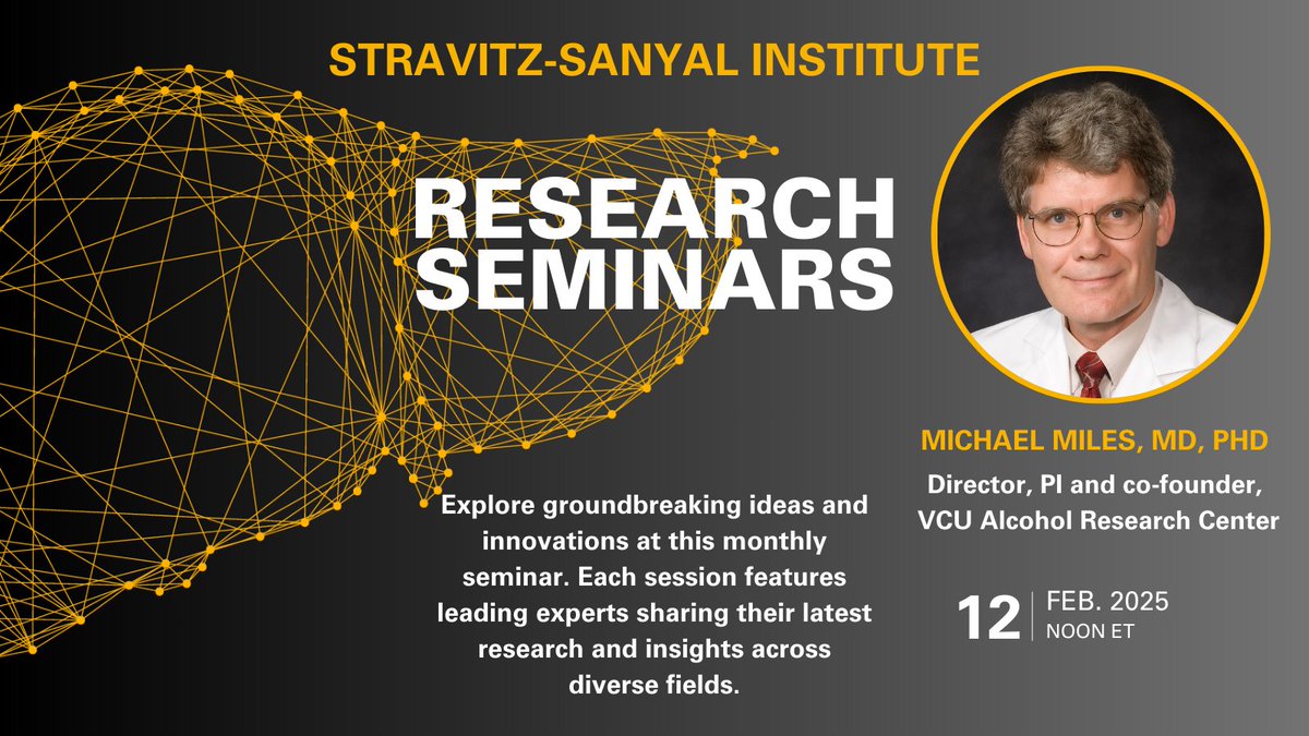 VCU Stravitz-Sanyal Institute for Liver Disease (@vcu_liver) on Twitter photo On Feb. 12, we welcome #VCU colleague <a href="/mfmiles/">Michael Miles</a>, MD, PhD, to the institute's research webinar. Join us at bit.ly/4hgEd1U #livertwitter #alcohol #alcoholism On Feb. 12, we welcome #VCU colleague <a href="/mfmiles/">Michael Miles</a>, MD, PhD, to the institute's research webinar. Join us at bit.ly/4hgEd1U #livertwitter #alcohol #alcoholism