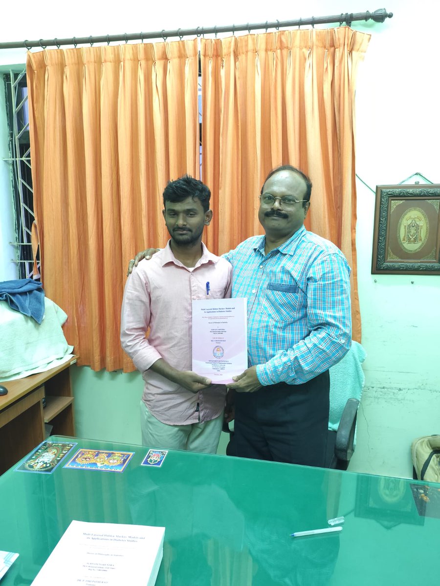 Glad to inform that, my 13th Ph. D. Thesis with one of my dearest students Mr. Narendra Surnam, entitled *Multi Layered Hidden Markov Modeling* *for the studies of Diabetes Mellitus*, submitted to the Pondicherry University on 4.2.2025. We have a patent for a partial work of it.